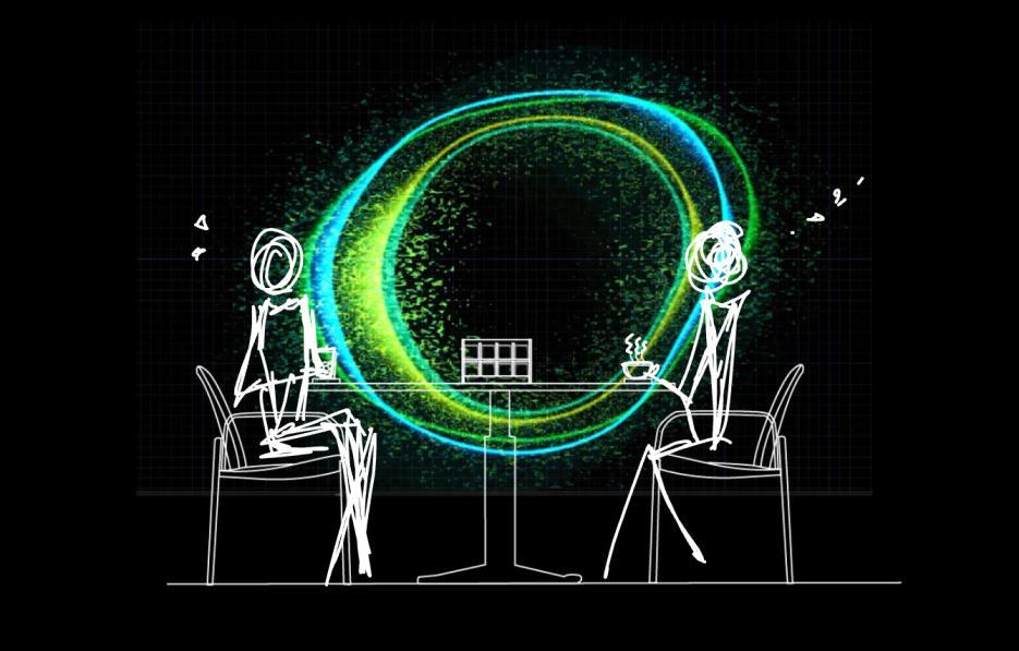 People connected through a shared projected visualization
